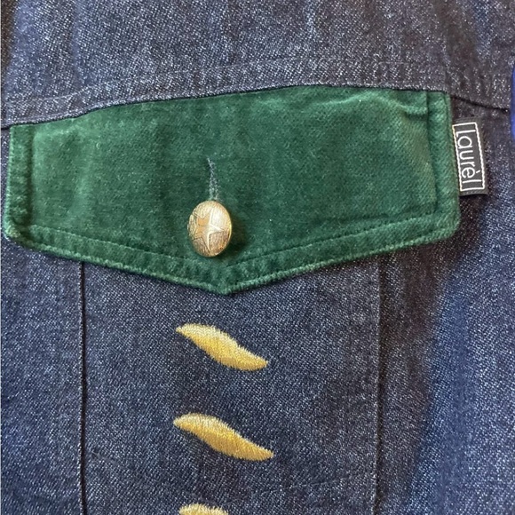 Vintage Laurel Escada Denim Jacket Embroidered Velvet - Picture 5 of 10